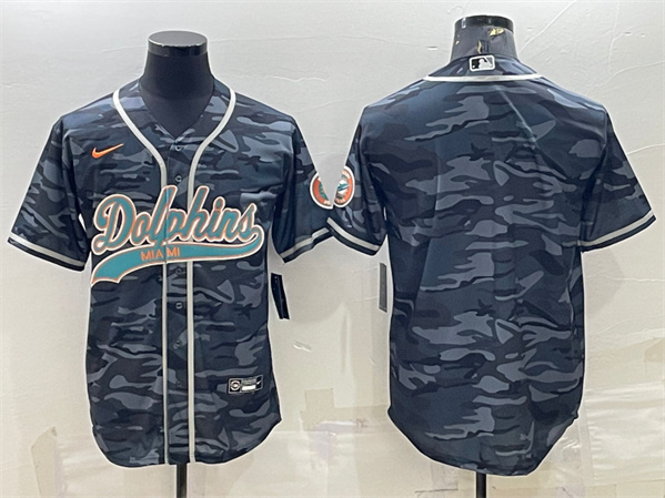 Men's Miami Dolphins Blank Gray Camo With Patch Cool Base Stitched Baseball Jersey
